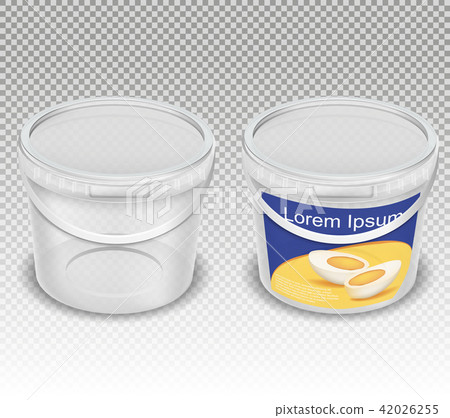 realistic illustration of empty plastic transparent buckets for food products realistic illustration of empty plastic transparent buckets for food products 42026255