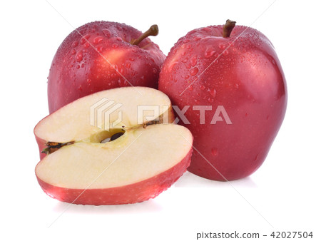 pink lady apples with drop of water isolated 42027504
