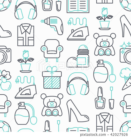 Hypermarket seamless pattern with thin line icons Hypermarket seamless pattern with thin line icons 42027926