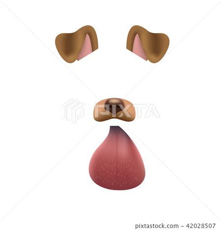 Dog face mask for video chat isolated on white background. Animal character ears and nose. 3d filter Dog face mask for video chat isolated on white background. Animal character ears and nose. 3d filter 42028507