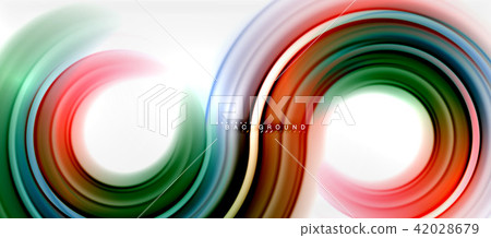 Rainbow fluid color line abstract background - swirl and circles, twisted liquid colours design 42028679
