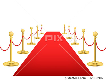 Realistic Detailed 3d Luxury Red Carpet with Gold Barriers. Vector 42028907