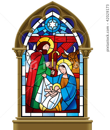 Christmas Stained Glass Window In Gothic Frame Stock Illustration 42029173 Pixta