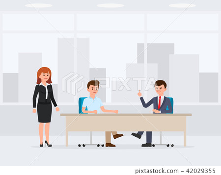 Business men sitting at the desk cartoon character 42029355