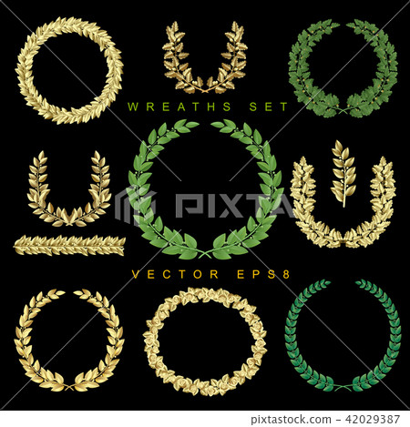 Gold and green wreaths set 42029387