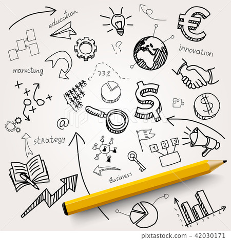 Hand drawn business icons 42030171