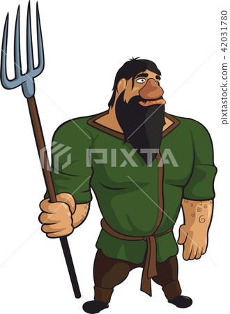 Vector medieval farmer with fork 42031780