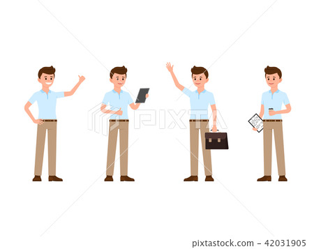Office man thumbs up, reading, waving, standing 42031905