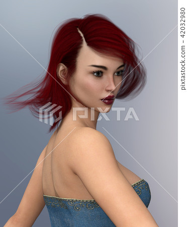 Attractive young woman with blowing hair 42032980