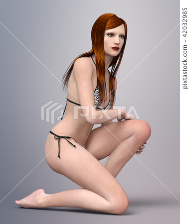 Pretty young woman with brown hair in bikini 42032985