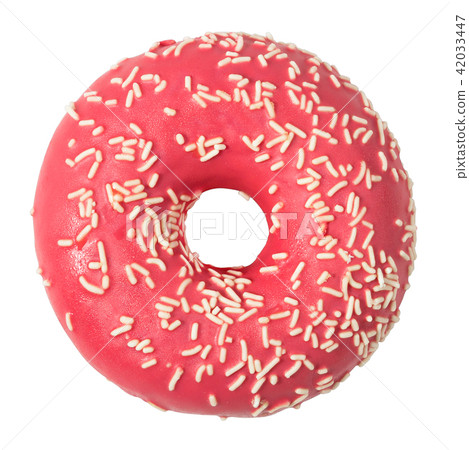 Pink donut with sprinkles isolated on white Pink donut with sprinkles isolated on white 42033447