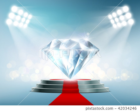 Blue diamond on the podium with a red carpet Blue diamond on the podium with a red carpet 42034246
