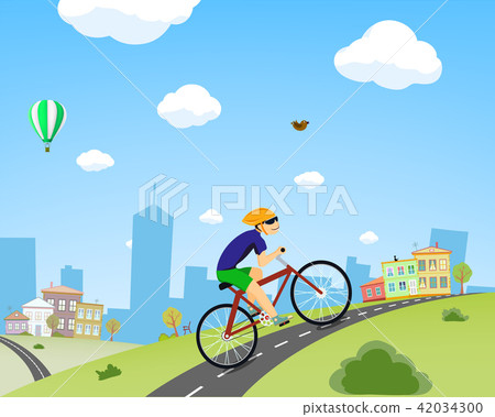 Man rides a bicycle down the street Man rides a bicycle down the street 42034300