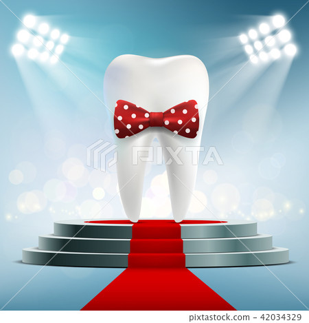 Human white tooth with red bow tie 42034329