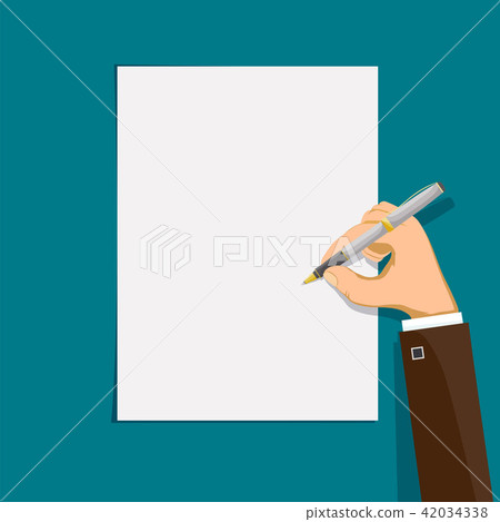 Human hand writes with a pen on a sheet of paper - Stock Illustration ...