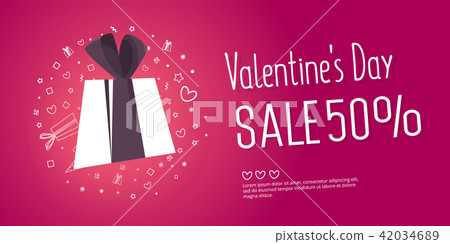 Valentine's day sale text with gift. 42034689