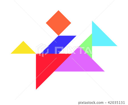 Color tangram puzzle in man riding horse shape 42035131