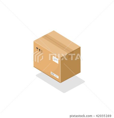 Parcel box isometric vector icon, 3d cartoon cardboard package paper box isolated on white 42035169