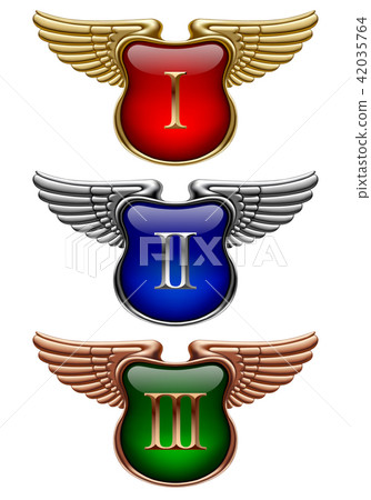 Gold, silver and bronze award signs with wings 42035764