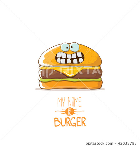 vector cartoon cute burger character with cheese, meat and salad icon isolated on white background 42035785