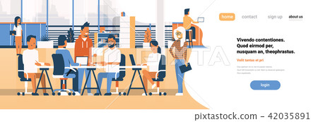 Business team brainstorming meeting group businesspeople sitting together office discussing flat 42035891