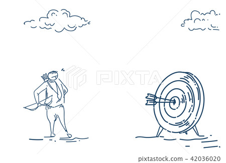 business man holding arrow target goal arbalist success concept over white background sketch doodle business man holding arrow target goal arbalist success concept over white background sketch doodle 42036020