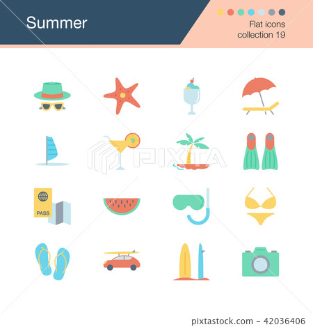 Summer icons. Flat design collection 19. - Stock Illustration [42036406 ...