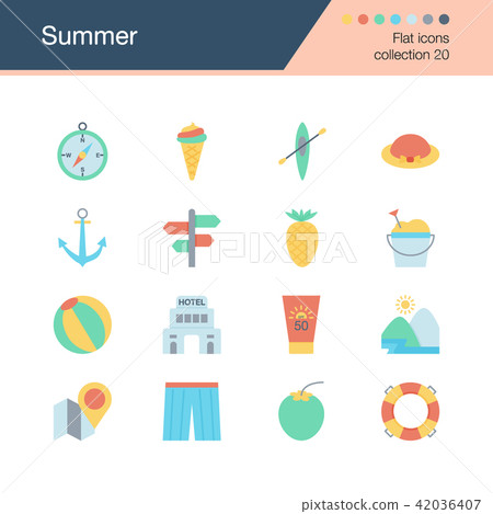 Summer icons. Flat design collection 20. Summer icons. Flat design collection 20. 42036407