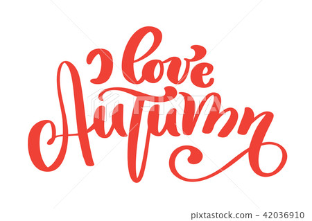 I love autumn hand lettering phrase on orange Vector Illustration t-shirt or postcard print design I love autumn hand lettering phrase on orange Vector Illustration t-shirt or postcard print design 42036910