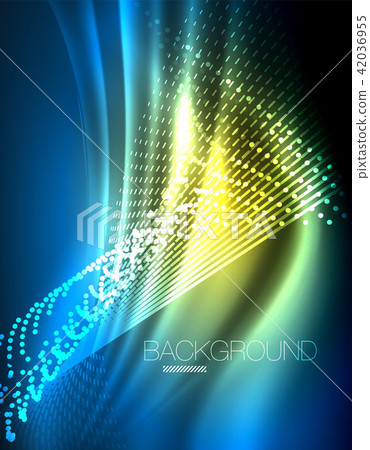 Smooth light effect, straight lines on glowing shiny neon dark background. Energy technology idea 42036955