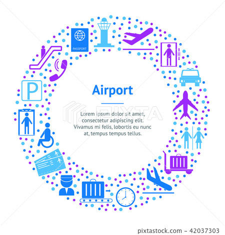 Cartoon Silhouette Airport Banner Card Circle . Vector 42037303