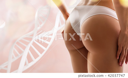 Woman with perfect body near DNA stems. 42037747