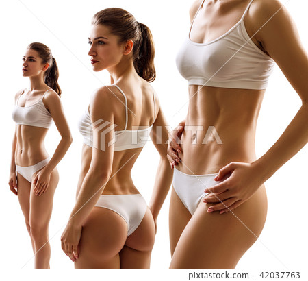 Set of muscular young woman athlete from all angles 42037763