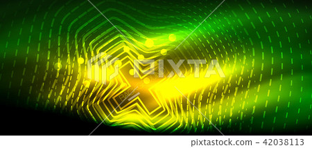 Neon glowing wave, magic energy and light motion background. Wallpaper template, hi-tech future 42038113