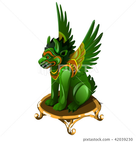 Griffin figurine made of jade isolated on white background. Statuette of a mythological monster made 42039230