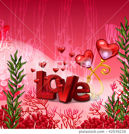Poster on the theme of love in the style of bright inhabitants of the seabed and coral polyps 42039238