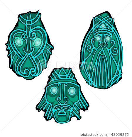 A collection of sacred ethnic attributes isolated on a white background. Vector cartoon close-up A collection of sacred ethnic attributes isolated on a white background. Vector cartoon close-up 42039275
