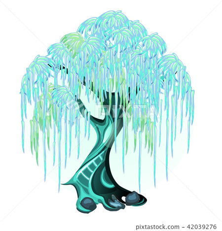 Fantasy tree with glowing neon leaves isolated on white background. Vector cartoon close-up Fantasy tree with glowing neon leaves isolated on white background. Vector cartoon close-up 42039276