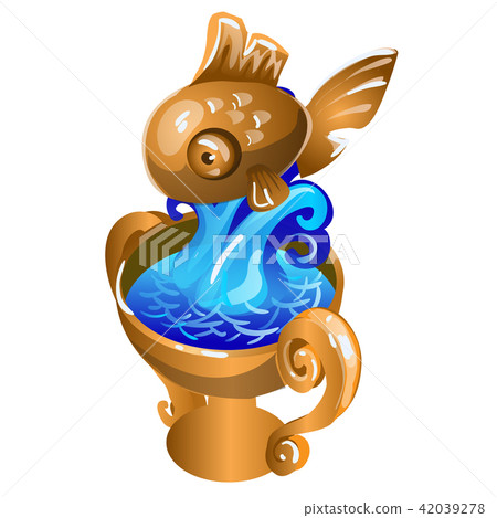 Metal souvenir in the form of a gold fish, splashing in the water isolated on white background Metal souvenir in the form of a gold fish, splashing in the water isolated on white background 42039278