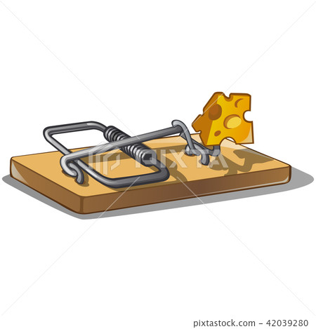 Free cheese in a mousetrap isolated on white background. Vector cartoon close-up illustration. Free cheese in a mousetrap isolated on white background. Vector cartoon close-up illustration. 42039280