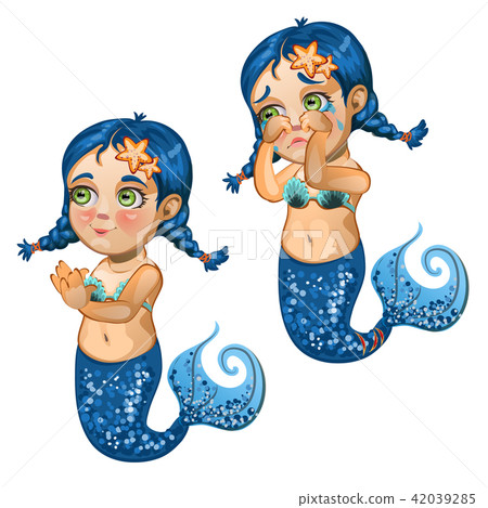 Cartoon girl mermaid smiling and crying isolated on white background. Vector cartoon close-up Cartoon girl mermaid smiling and crying isolated on white background. Vector cartoon close-up 42039285
