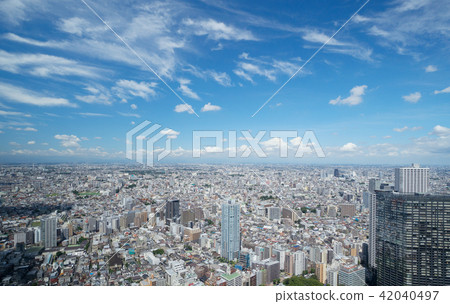 東京風景·藍天和地平線·西北方向從新宿新宿區中心區中野區希望 42040497