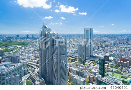 Tokyo landscape · blue sky and horizon · westward direction from Shinjuku Setagaya-ku 42040501