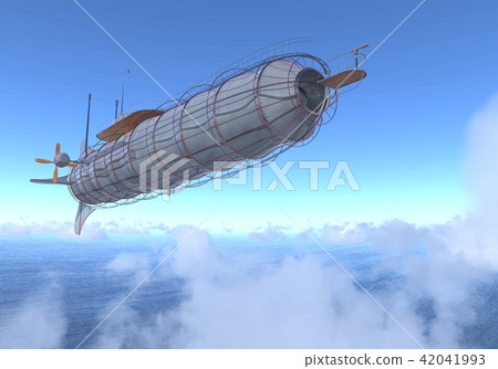 Fantasy Airship Zeppelin Dirigible 3D illustration Fantasy Airship Zeppelin Dirigible 3D illustration 42041993