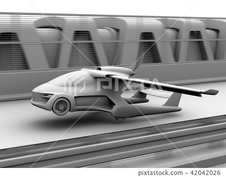 飛行汽車的黏土翻譯圖像離開（著陸）在高速公路 42042026
