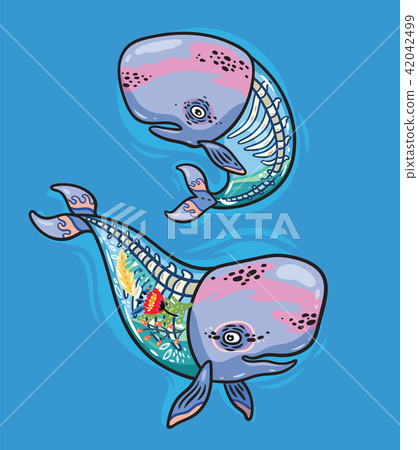 Floral anatomy whales in cartoon style. Vector illustration 42042499