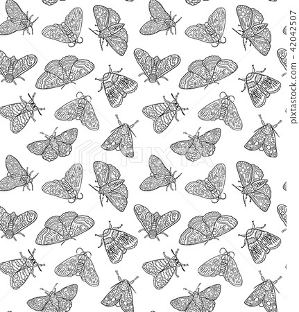 Ink butterflies seamless pattern. Hand drawn vector illustration. Ink butterflies seamless pattern. Hand drawn vector illustration. 42042507