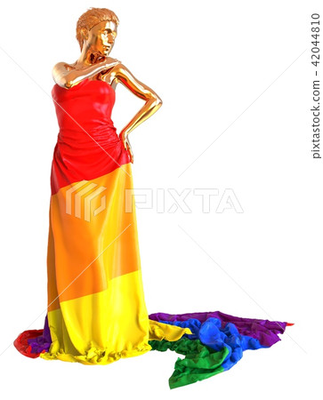 Golden sculpture with LGBT flag 3d illustration Golden sculpture with LGBT flag 3d illustration 42044810