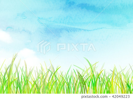 Background Material Sky Grassland Watercolor Stock Illustration