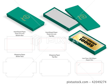 luxury voucher rigid box 3d mockup with dieline 42049274